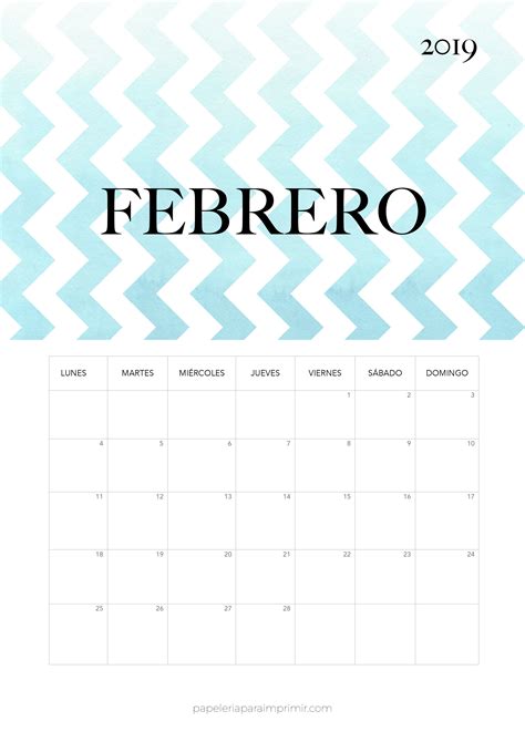 Calendario 2019 Febrero Calendario Imprimible Calendarios Mensuales