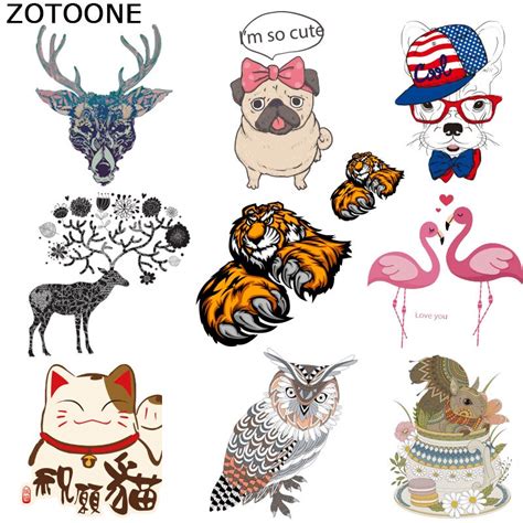 Zotoone Cat Owl Iron On Cute Patches Stripe For Clothes Sticker Diy
