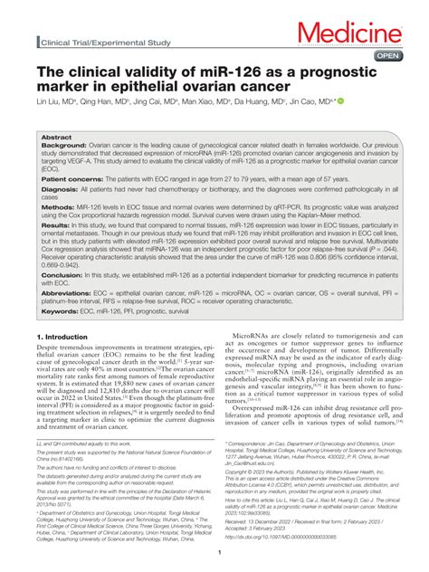 Pdf The Clinical Validity Of Mir As A Prognostic Marker In