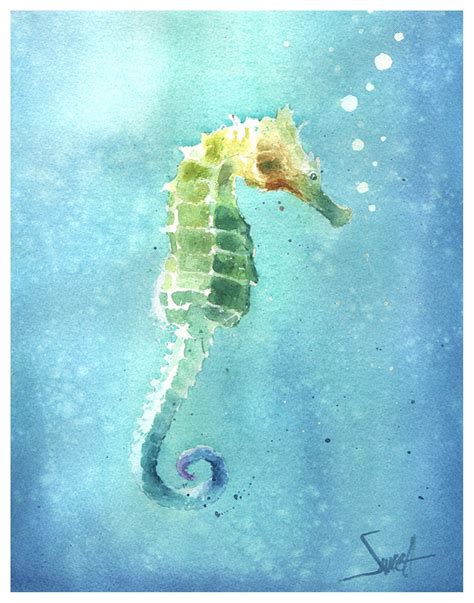 Seahorse Watercolor Art Print Painting By Eric Sweet Etsy