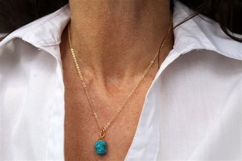 Natural Turquoise Necklace Turquoise Necklace Gold Turquoise Etsy