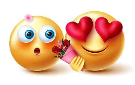 Emoji Couple Valentine Vector Concept Design 3d Inlove Emojis Character With Flower Bouquet For