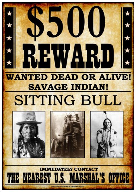 Sitting Bull Fantastic Western Style Wanted Poster Sitting Bull