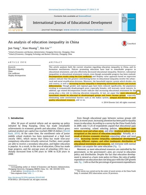 Education Inequality In China Pdf Economic Inequality