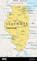 Illinois, IL, mapa político, con la capital Springfield y el área ...