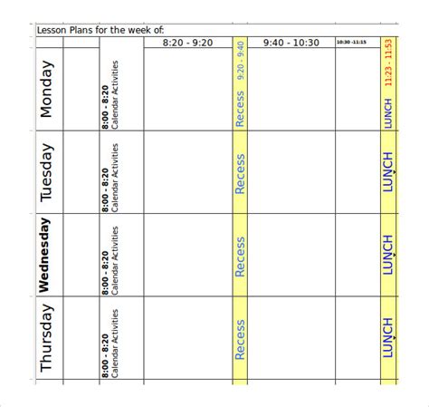 Lesson Plan Template Excel