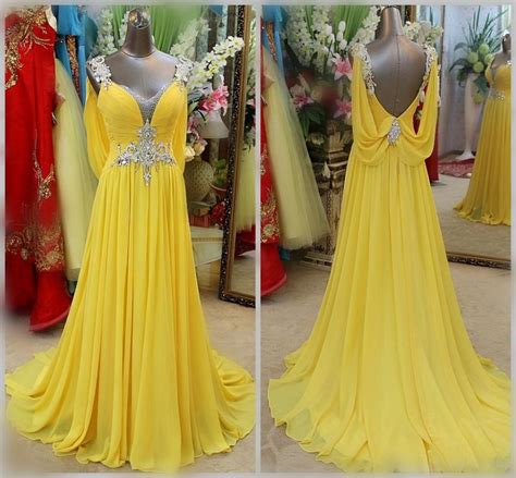 prom dresses 2019 backless prom dresses long crystal beading dresses yellow evening dresses