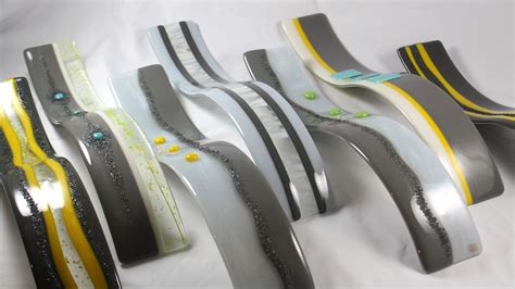 Hand Crafted Fused Glass Waves Sculpture In Set Of 7 By J M Fusions Llc