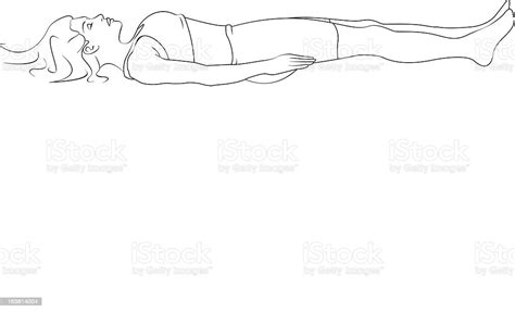 Drawing Of A Woman Lying Down On Her Back With Arms On Side Stock