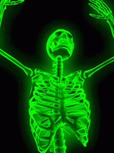 A Glowing Green Skeleton With Arms And Legs In The Shape Of A Human
