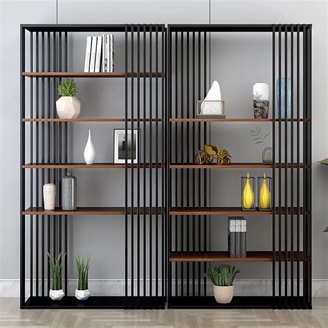 Modern Metal Etagere Bookshelf Freestanding With 5 Shelving Black