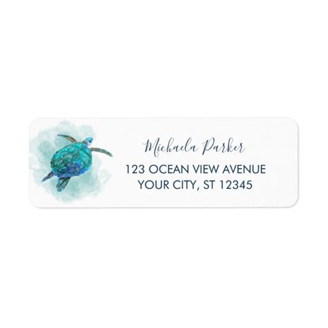 Watercolor Sea Turtle Tropical Ocean Address Label Zazzle