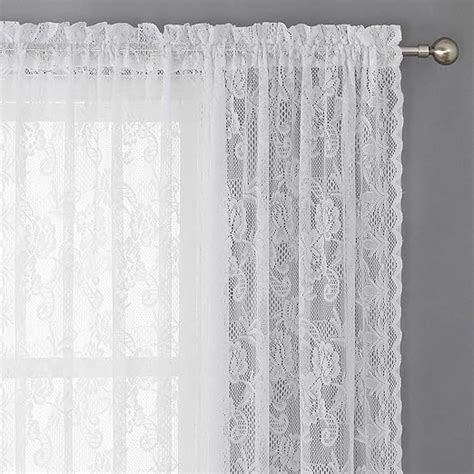 Wubodti Sheer White Lace Curtains 84 Inches Long 2 Panels Vintage Floral Embroidered Light