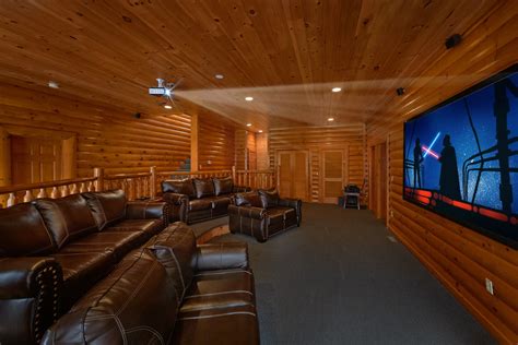 The space comes with a caterer's kitchen complete with a warmer, refrigerator, freezer, and ice maker. Luxury 8 Bedroom Cabin with Theater Room in Wears Valley