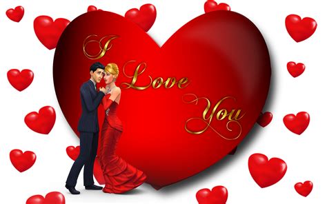 I Love You Loving Couple Red Heart Desktop Hd Wallpaper For Mobile