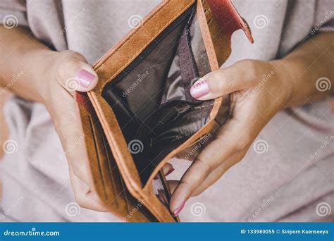 Woman Hand Open Empty Wallet Looking For Money Having Problem Bankrupt Stock Image Image Of