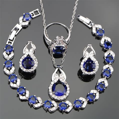 New Blue Zircon Silver 925 Costume Jewelry Sets For Women Necklace