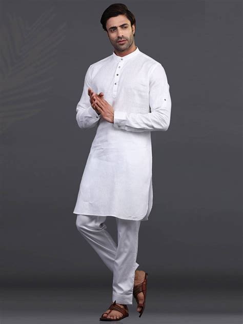 White Linen Mens Kurta Pajama For Men Indian Kurta Designer Etsy