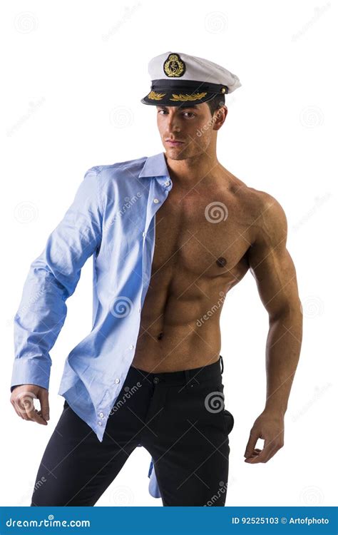 Muscular Shirtless Male Sailor With Marine Hat Stock Image Image Of