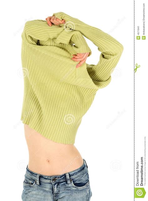 Pretty Woman Takes Off A Green Sweater Stock Image Image 4571941