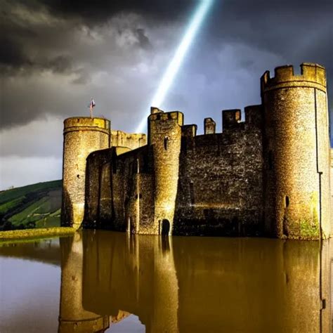 Dover Castle Surrounded By Floodwater England Stable Diffusion