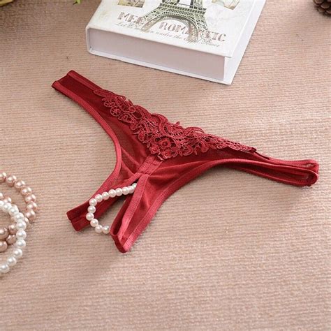 Sexy Thongs Panties Open Crotch Crotchless Underwear Pearl Night Lace G