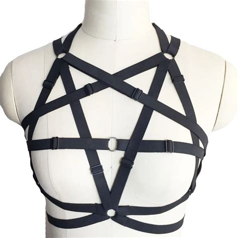 Black Sexy Lingerie Pentagram Gothic Harness Cage Bra Body Cage Fetish