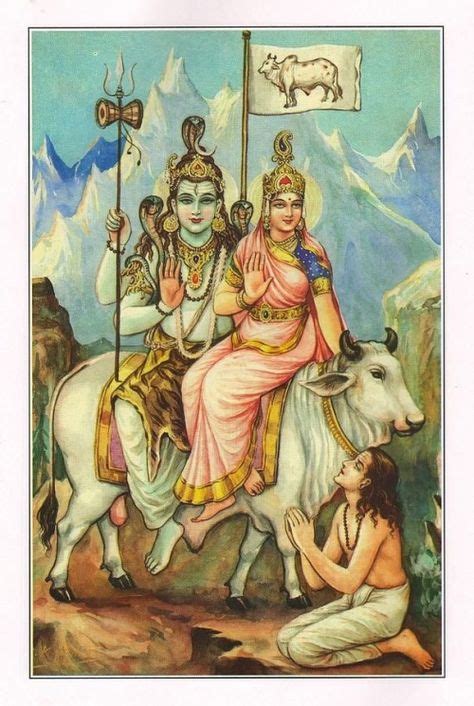 Shiva Parvati Nandi And A Worshipper Hinduism Shiva Shankar Hindu Deities Shiva Shakti