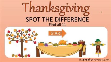 Thanksgiving Spot The Difference Game By Its Totally Therapy Tpt