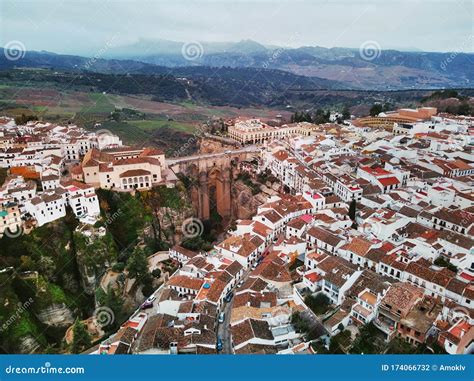 Aerial Photo Ronda Cityscape Malaga Costa Del Sol Spain Stock Photo
