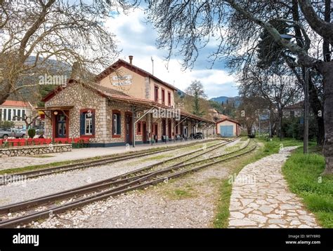 The Old Traditional Railroad Station At Kalavrytagreece Stock Photo