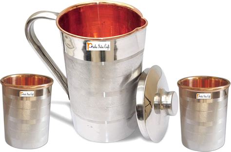 Prisha India Craft Copper Tumblers And Jug Set Drinkware Accessory For Ayurvedic