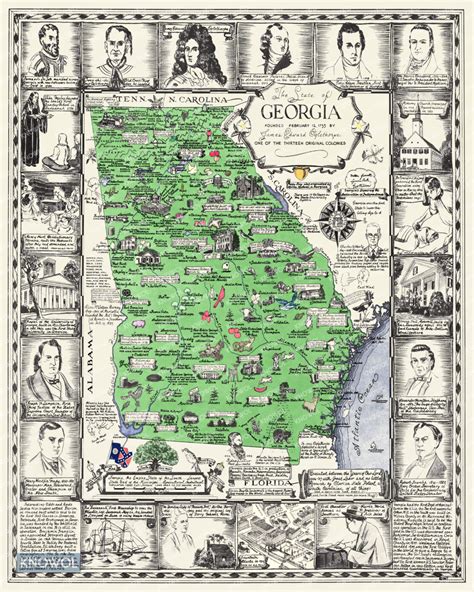 Vintage Map Of Georgia One Page History Dedicated To The Old Timers