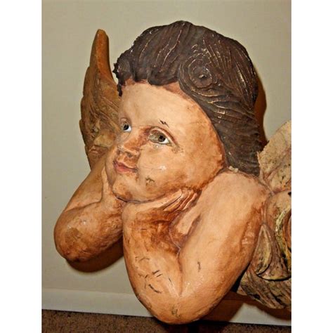 Vintage Hand Carved Cherub Angel With Wings Figurine On Stand Chairish