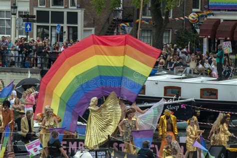 blond en blauw boat at the gay pride amsterdam the netherlands 2019 editorial photo image of
