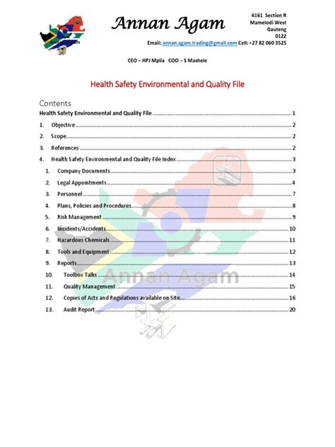 Sheq File Index Pdf Occupational Safety And Health Audit