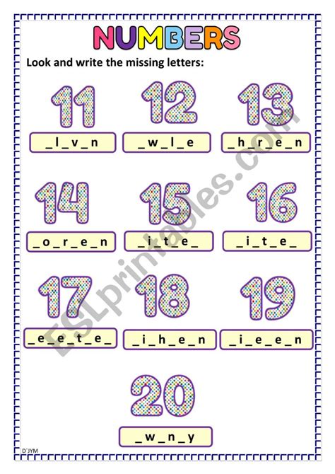 Numbers From 11 To 20 Esl Worksheet By Djym
