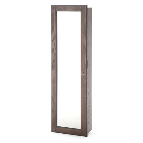 Wall Mounted Locking Mirrored Jewelry Armoire Driftwood