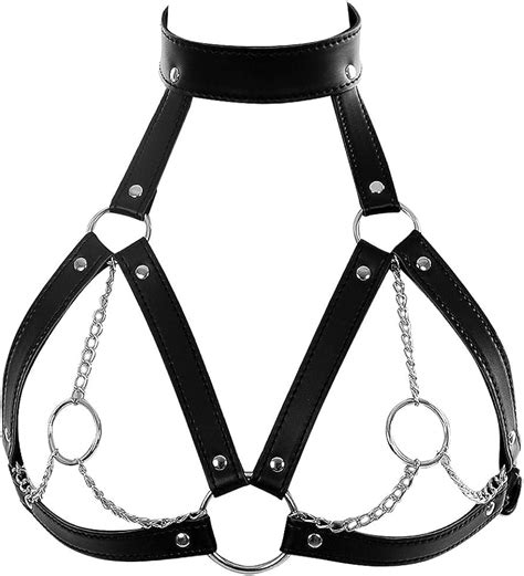 Leather Harness Bra Women Punk Body Cage Metal Chain Tops Adjust Size Strap Top