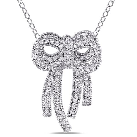 Diamond Double Bow Fashion Pendant Necklace 14k White Gold 044ct De350