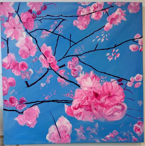 Large Cherry Blossom Acrylic Painting 1m X 1m Canvas Blossom 1