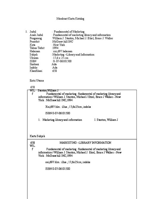 Contoh Kartu Katalog Buku Perpustakaan Imagesee