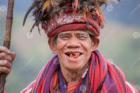 Old Ifugao Man In National Dress Next To Rice Terraces Philippines Editorial Photo Image Of