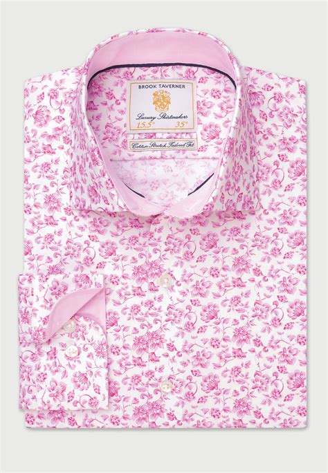 Pink Flower Print Business Casual Shirt All Formal Shirts Formal