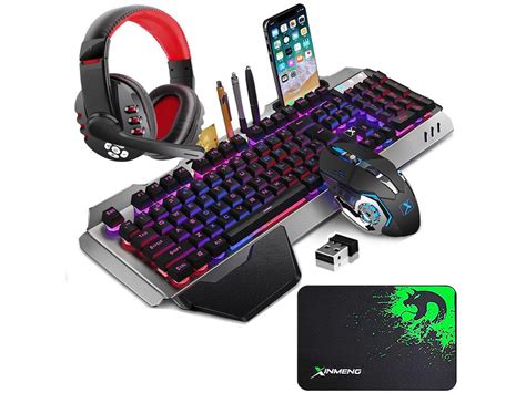 Wireless Gaming Keyboard Mouse And Bluetooth Headset Kit Rainbow