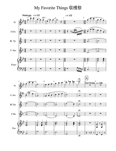 B♭major My Favorite Things 収穫祭 Sheet Music For Flute Piano Alto