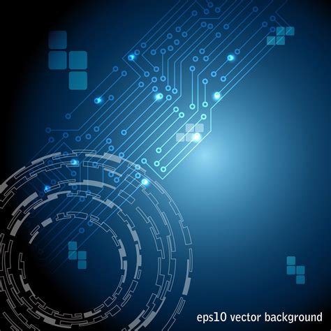 Blue Circuit Lines Background With Squares Vector Download