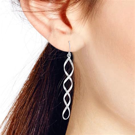 Twisting Double Helix Spiral Drop Sterling Silver Dangle Earrings Ebay