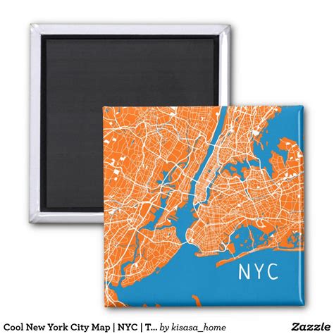 Cool New York City Map Nyc Turquoise And Orange Magnet New York