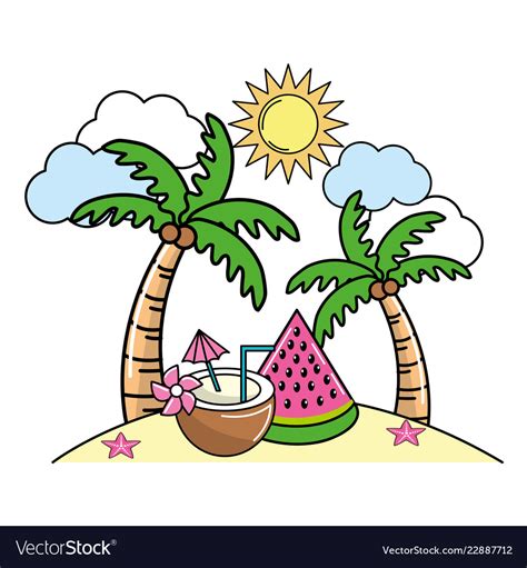 Summer Beach Cartoon Royalty Free Vector Image